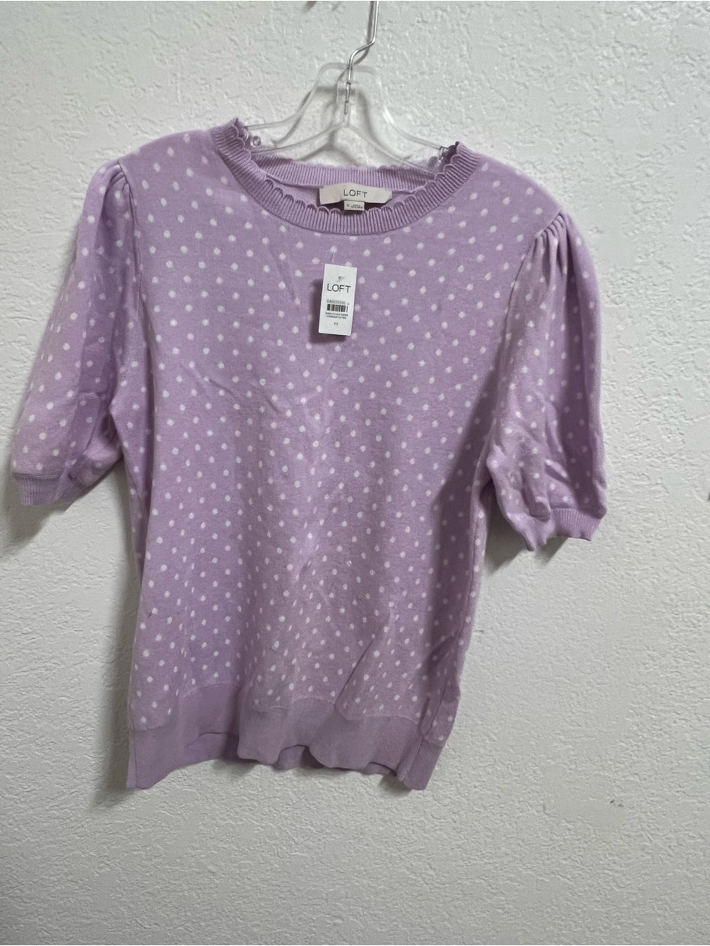 LOFT Light Purple Polka Dot Puff-Sleeve Knit Top